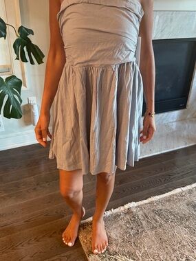 AQUA Strapless Light Blue Tiered Mini Dress
